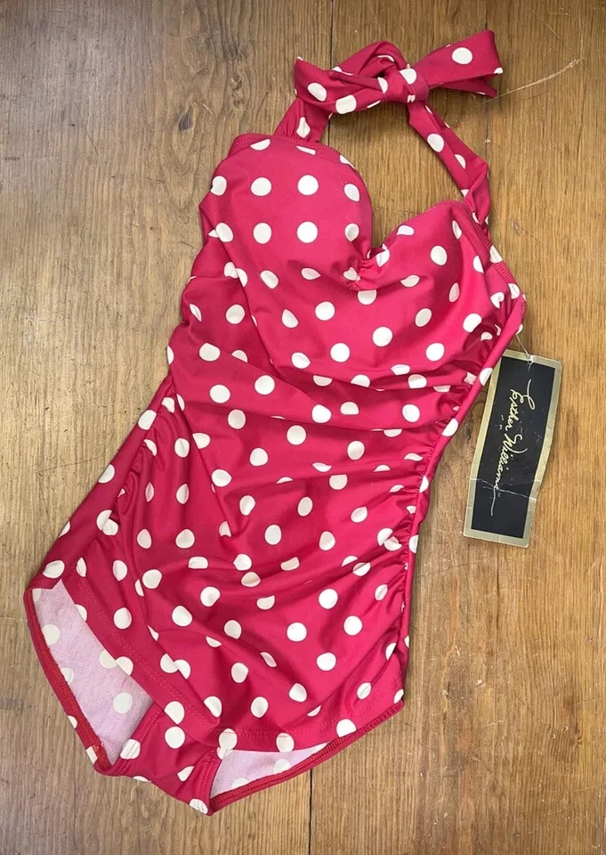 NUEVO TRAJE DE BAÑO ESTHER WILLIAMS ESTILO AÑOS 50 PIN UP ROJO LUNARES FRUNCIDO 4 Foto 3 de 4