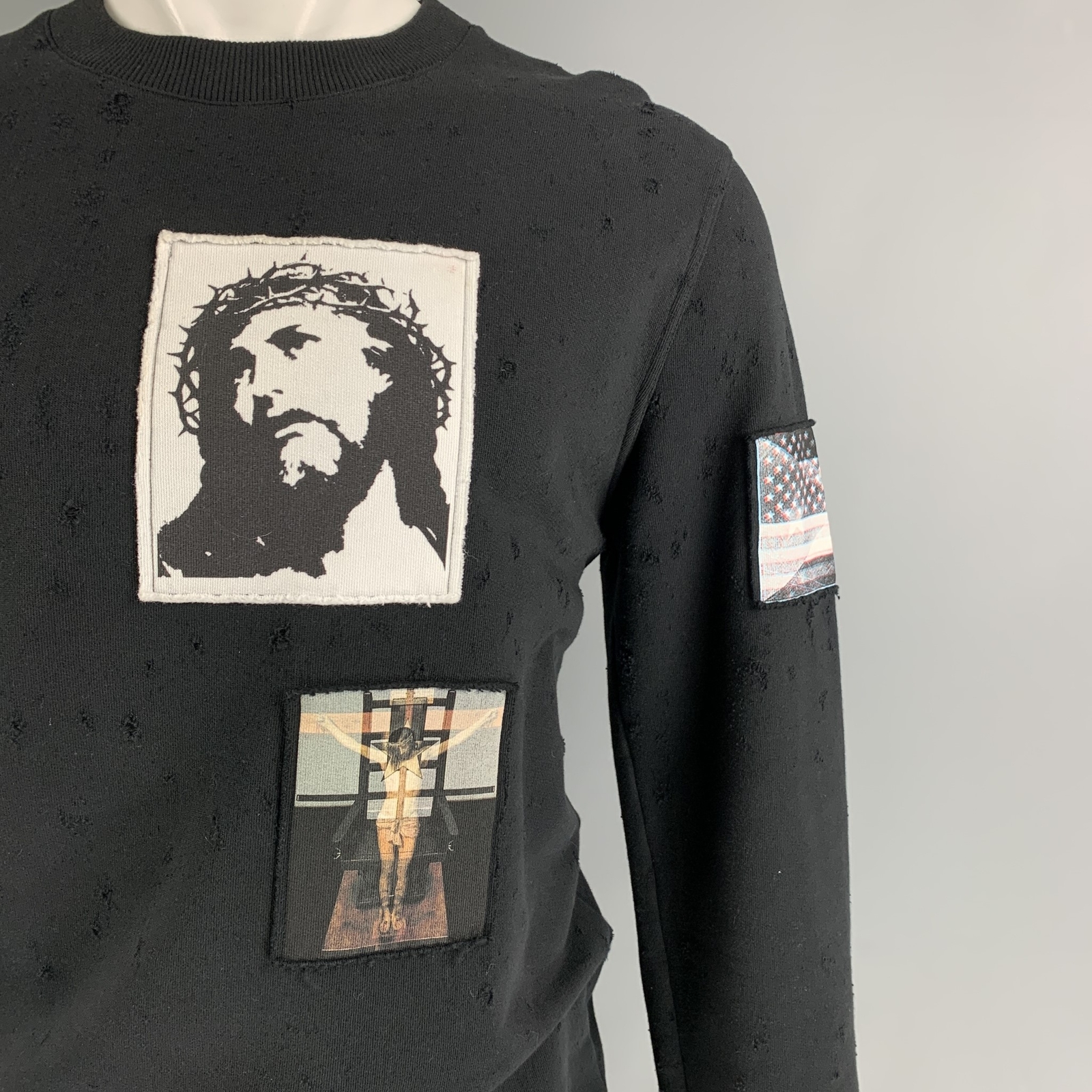 GIVENCHY Size SM Black Jesus Patchwork Cotton Ove… - image 2