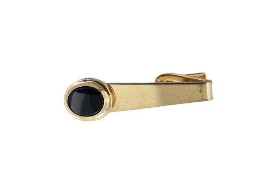 Vintage Sarah Coventry TIE BAR CLIP CLASP Gold Tone Oval Black Onyx - Picture 2 of 3