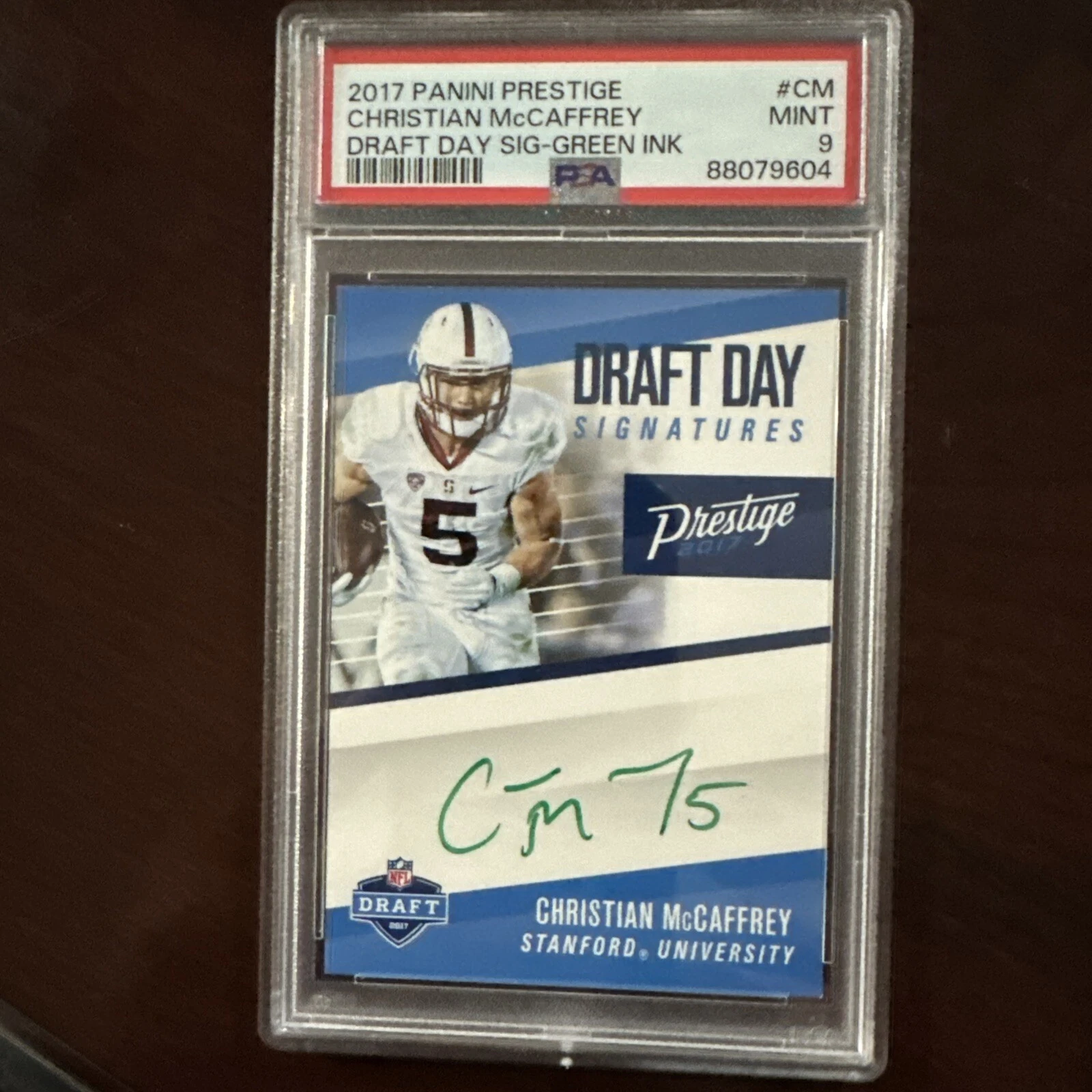 Christian McCaffrey Panini Prestige Draft Day Signatures #CM Red Ink