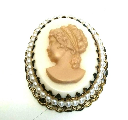 Vintage Brooch's Cameo with Gold Plated Rose & Cameo with Rhinestones - Picture 3 of 6