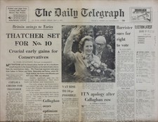 DAILY TELEGRAPH NEWSPAPER 4 MAY 1979 . MARGARET THATCHER SET FOR NO. 10 HEADLINE
