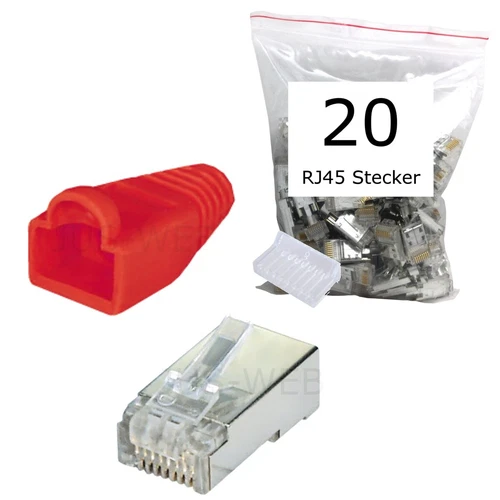 20 Stück CAT5e RJ45 Stecker geschirmt Modular Crimp Patchkabel Netzwerk 20x rot