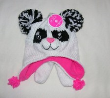 THE CHILDREN'S PLACE GIRL PANDA HAT FINGERLESS MITTEN SET SHIMMERY KNIT XS/6-12M