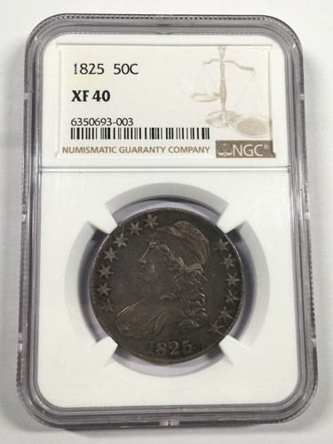 1825 CAPPED BUST SILVER HALF DOLLAR NGC XF40 6XBA25