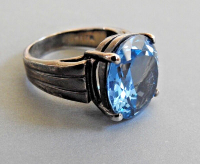 faceted ocean blue stone sterling silver SETA ring 7.75