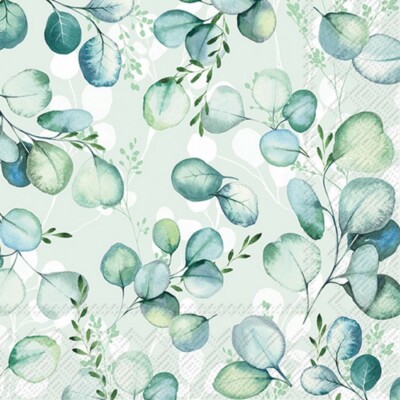 20 Servietten Eucalyptus Allover light green Blätter Elegant Hochzeit 33x33cm