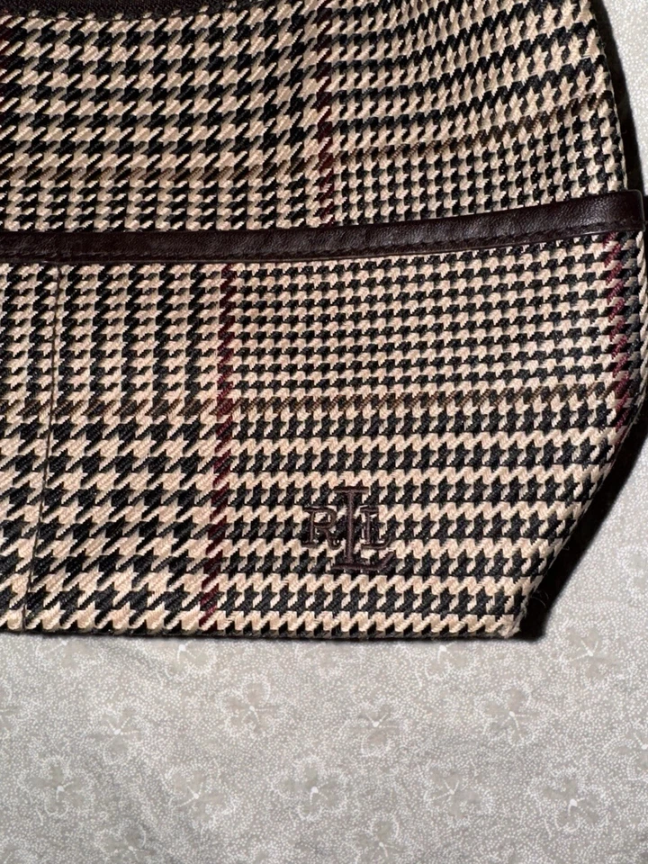 复古 LAUREN RALPH LAUREN 千鸟格格子帆布拉链托特包钱包单肩包 — 第 2/4 张图片