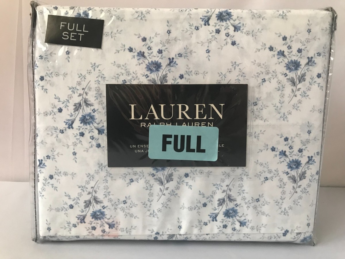 Lauren Ralph Lauren Full 100% Cotton Sheet Set Floral Blue & White