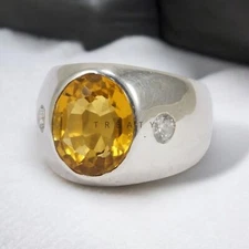 Citrine Oval Cut Gemstone With 925 Sterling Silver Ring For Men's #881