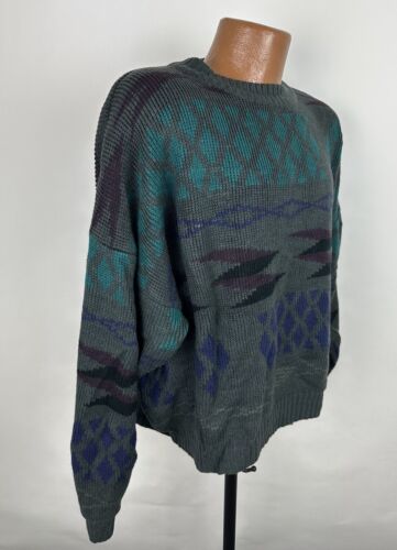 Vintage 90s GITANO Cropped Sweater MENS L Relaxed Fit Geometric Vaporwave Grunge - Picture 9 of 13