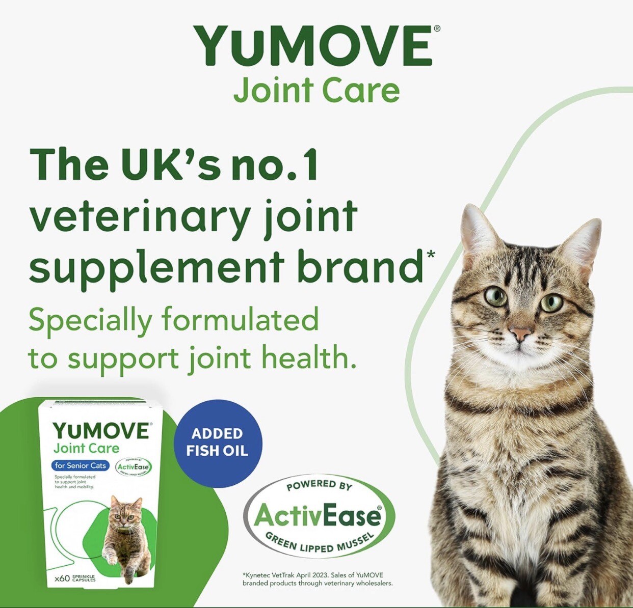 60 Capsules Bulk Pack. YuMOVE Senior Cat Joint Supplement for Older