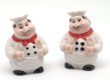 Whimsical Stout Italian Chef Salt and Pepper Shakers 3" Tall
