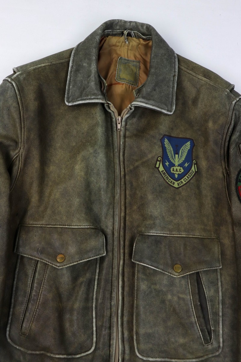 Vintage IXS Black Fighters AAF Printed Faded Leather Flight
