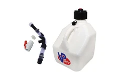 VP Racing White Square 3 Gallon Race Fuel Jugs + Hose, Hose Bender, Ball Valves