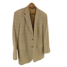 Jos A Bank Travelers Glen Plaid Sport Coat Mens-41 Long Silk/Wool Gray-Beige NEW