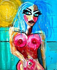 STUNNING SEXY LADY PAINTING upcycle 25 X 30 original SWARTZMILLER DNA SIGNED ART