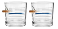 Original BenShot 308 Police Thin Blue Line Rocks Glass Real Bullet Cop Gift ~2pk