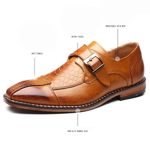 Scarpe da sposa eleganti da uomo inglesi eleganti formali fibbia punta a punta Oxford slip-on - Foto 10 di 25