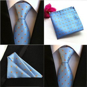 Men-New-Polka-Dots-Orange-Blue-Silk-Tie-Pocket-Square-Handkerchief-Set-Lot-HZ073