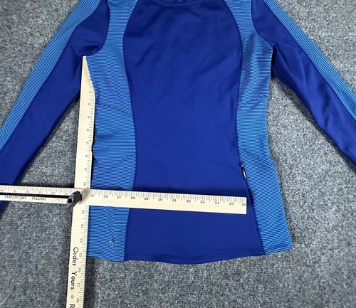 Athleta Pullover Performance Shirt Size XXS Purple Blue Striped Long SLV Pocket - Picture 6 of 14