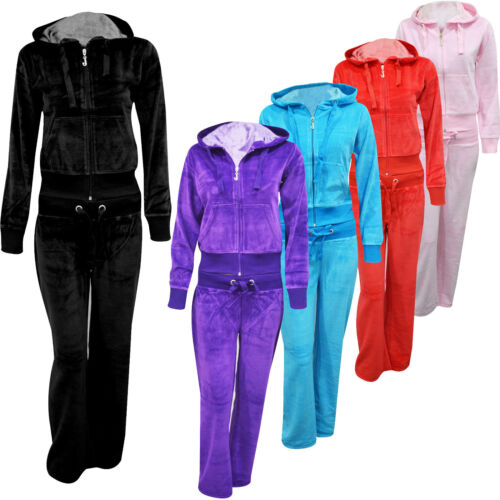 New Ladies Women Full Tracksuit Hoodie Trousers Velour 8 10 12 14 16 18 20 22 - Picture 1 of 13