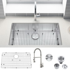 32 Kitchen Sinks Stainless Steel Udermount Vegetable Washing Basin Sink W/Fauce