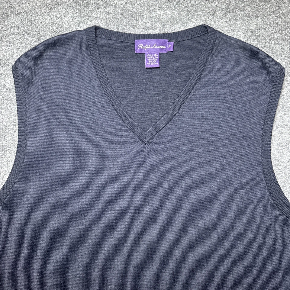 Ralph Lauren Purple Label Sweater Vest Mens L Black Wool Silk Blend V Neck - Image 3 of 4