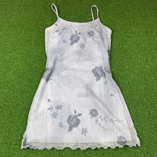 Vintage 90s Byer Too! Gray Grunge Sheer Layered Rose Print Mini Dress Sz M