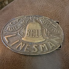 Vintage Brass Belt Buckle Bell Telephone Telegraph Linesman