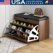 Shoe Rack Bench with Cushioned Seat 3 Flip Drawers Storage Shelf Furniture