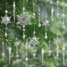 18pcs Christmas Tree Decorations, Clear Acrylic Ornaments, Snowflake Ornament...