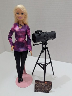 Mattel Barbie Astrophysicist Blonde Doll National Geographic Telescope Star Map