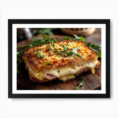Cheesy Croque Monsieur mit frischem T gerahmtes Wandbild Poster Leinwanddruck Bild