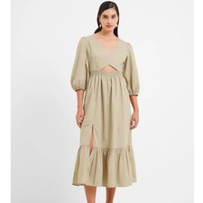 French Connection Womens Poplin Cutout Midi Dress Sz XS Cottagecore Prairie Tan