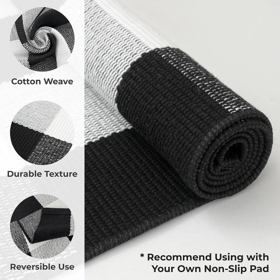 Небольшой ковер в клетку Buffalo 4 x 6 футов черно-белый моющийся - Изображение 3 из 4