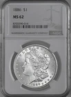 1886-P  $1  MORGAN SILVER DOLLAR  "PHILADELPHIA"  NGC MS62  #8703390-014