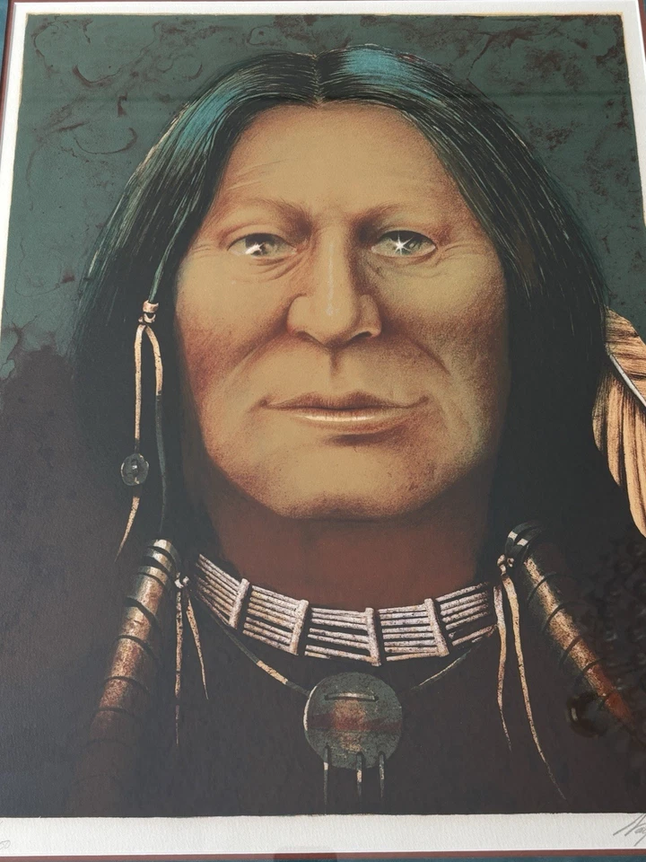 Impresión de retrato nativo americano firmada por Wayne Cooper edición limitada 45/350 enmarcada Foto 4 de 4