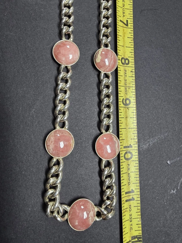 Collar Rodocrosita Rosa Rodocrosita Plata de Ley Cadena Cubana. 67 gramos Foto 2 de 4