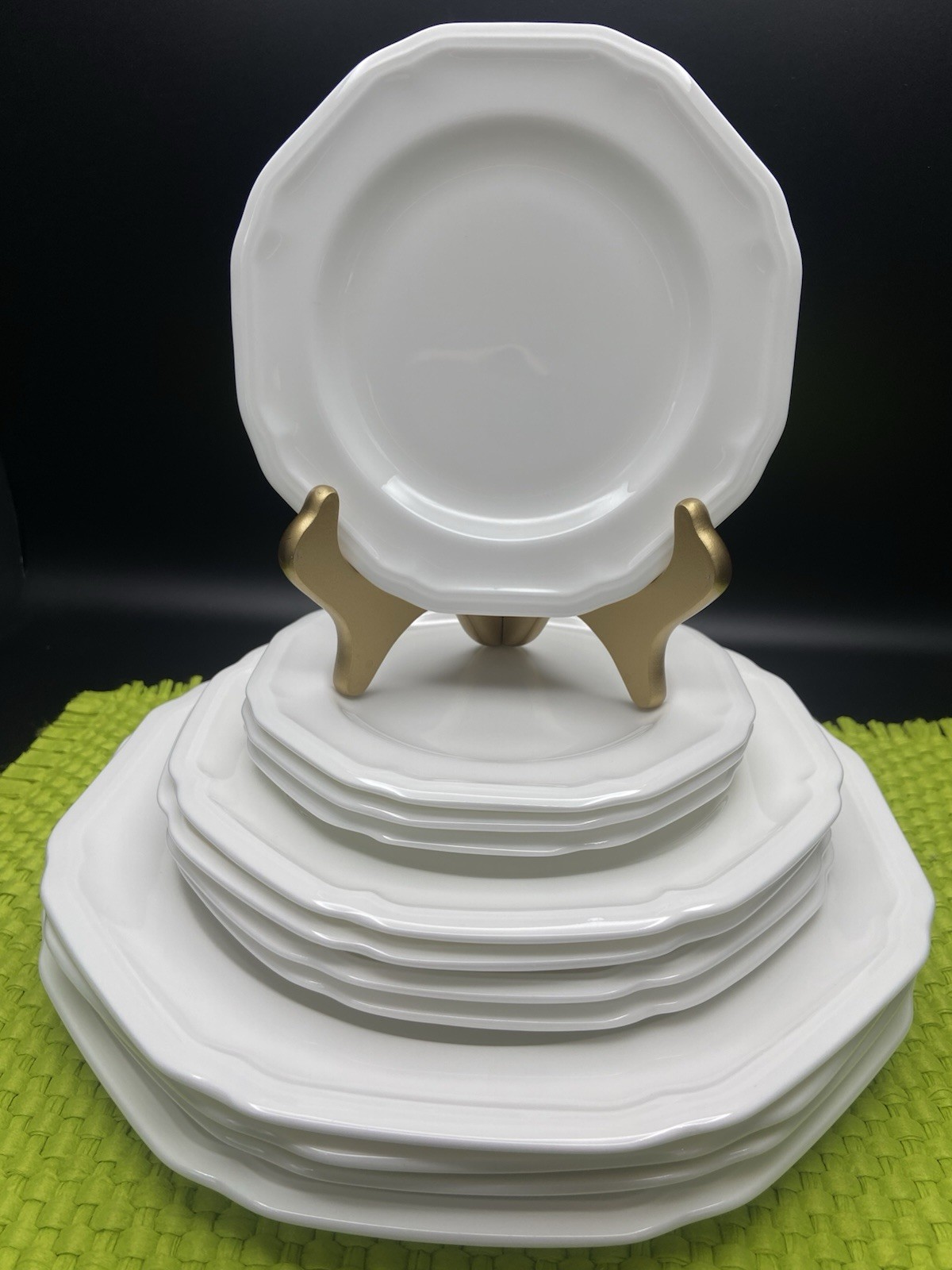 12 Pc Mikasa Antique White Dishes 4 Dinner, 4 Salad 4 Dessert/Bread Plates
