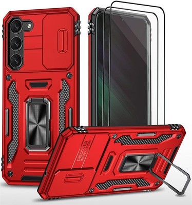 Handyhülle Silikon Rot mit Slide Camera Gehärtetes Glas Schutzfolie 2 Stück für