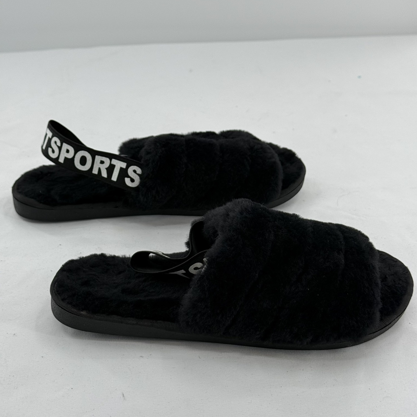 APL Set Pantofole Fuzzy Nere CON IL CINTURINO SPORTIVO NELLA PARTE POSTERIORE TAGLIA 6