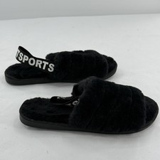 Black Fuzzy Slippers Set WITH THE SPORT STRAP IN THE BACK SIZE 6