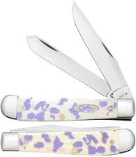 CASE XX KNIVES TRAPPER - NATURAL BONE PURPLE COW PRINT ON BOTH SIDES 6254 SS #14