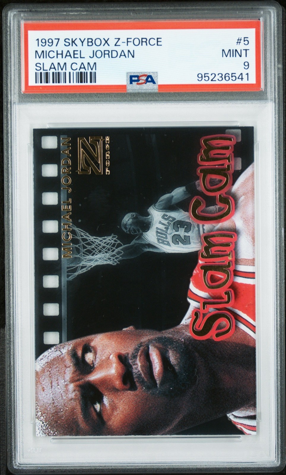 1997 SKYBOX Z-FORCE MICHAEL JORDAN SLAM CAM #5 PSA 9