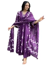 GoSriKi Women's Rayon Viscose Printed Anarkali Kurta with Palazzo & Dupatta