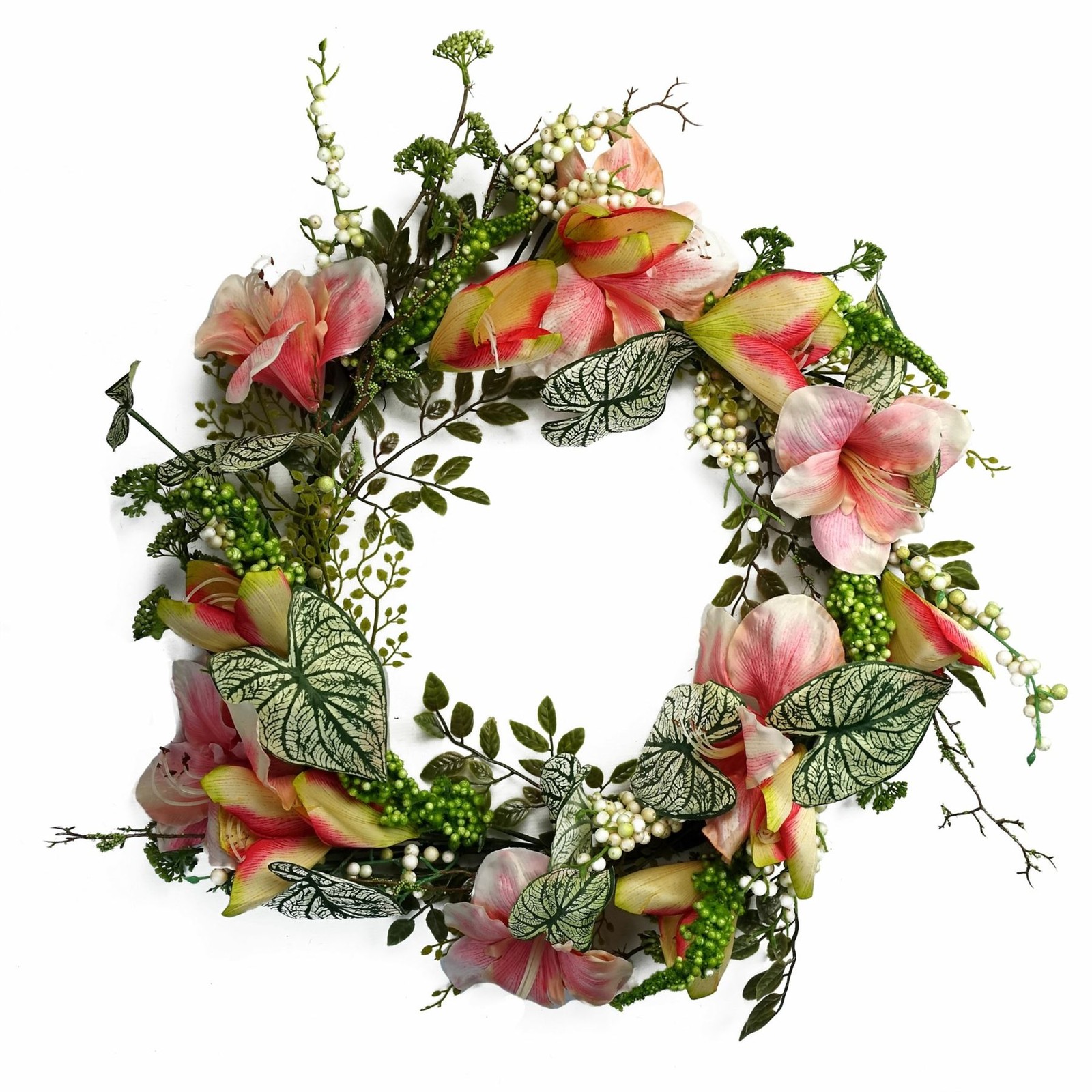 Leaf Unisex Green 60Cm Artificial Pink Lily Flower Wreath In - Image 2