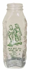 Vtg 8 Oz Glass Baby Bottle Jack And Jill Graphic Nursery Rhyme Samuel Callet Co
