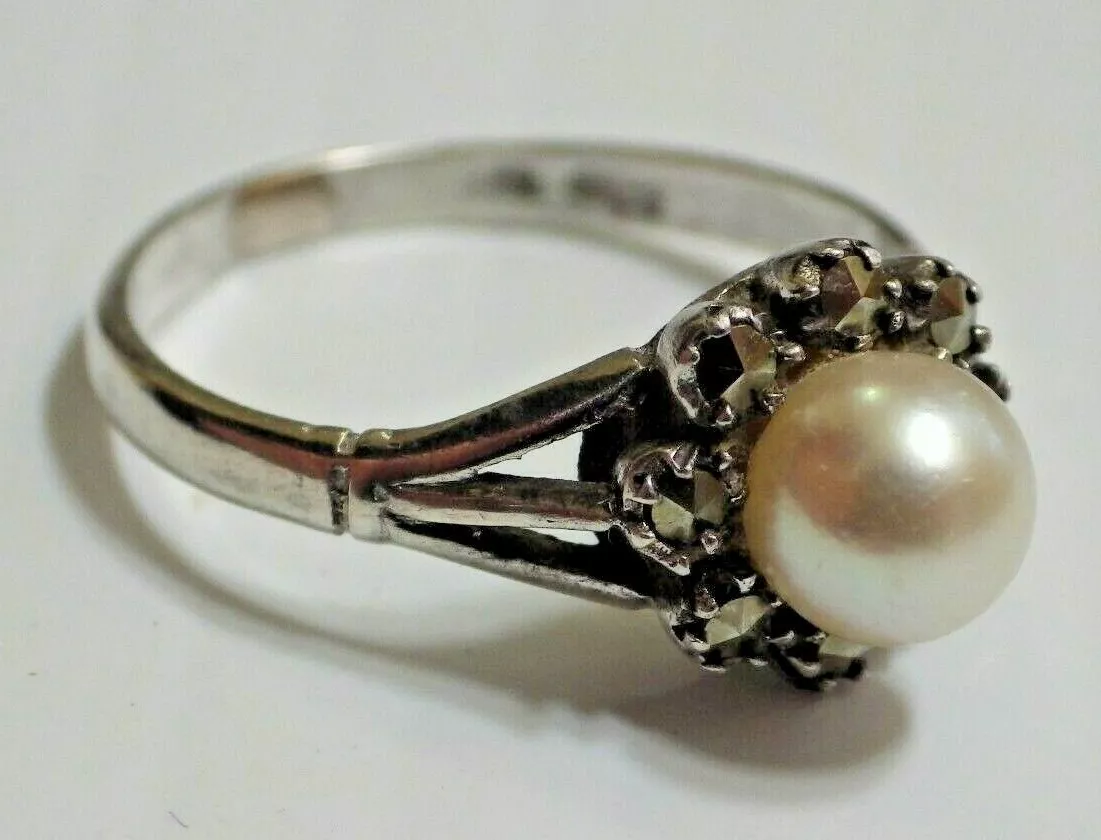 Antique silver pearl ring deals