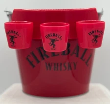 Fireball Whisky Metal Bucket W/3 Shot Glass Holders - NEW!!